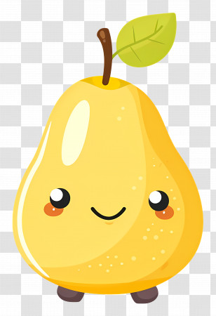 Smiling Yellow Pear With Leaf - Smiling Yellow Pear With Leaf Illustration Transparent PNG