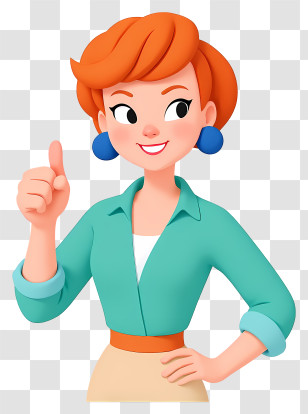 Cartoon Woman - Red-haired Woman Giving Thumbs Up Transparent PNG