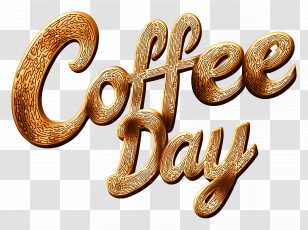 Coffee Day - Golden Coffee Day Lettering Design Transparent PNG