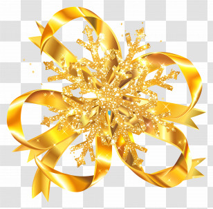 Glittering Golden Snowflake - Golden Ribbon Snowflake Ornament Transparent PNG