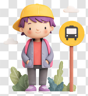 Student Waiting At Bus Stop - Kid Waiting At Bus Stop Transparent PNG