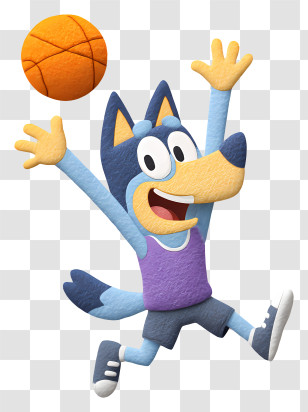 Bluey Playing Basketball - Blue Dog Cartoon Character Playing Basketball Transparent PNG