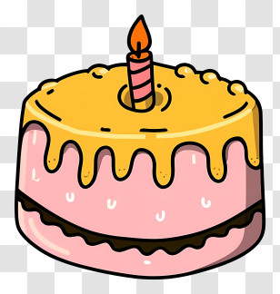 Cartoon Cake - Birthday Cake Illustration With Candle Transparent PNG