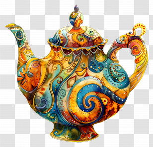 Tea Pot - Ornate Colorful Teapot Transparent PNG