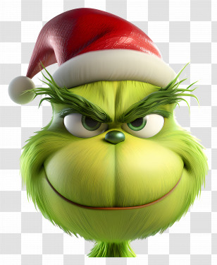 Grinch Christmas - Grumpy Green Cartoon Character In Santa Hat Illustration Transparent PNG