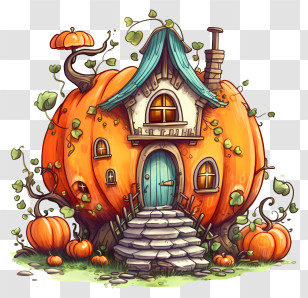 Pumpkin House - Charming Pumpkin House With Green Roof Transparent PNG