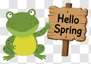Frog Hello Spring - Green Frog Welcoming Spring Transparent PNG