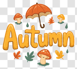 Autumn Logo - Autumn Text With Mushrooms And Leaves Transparent PNG