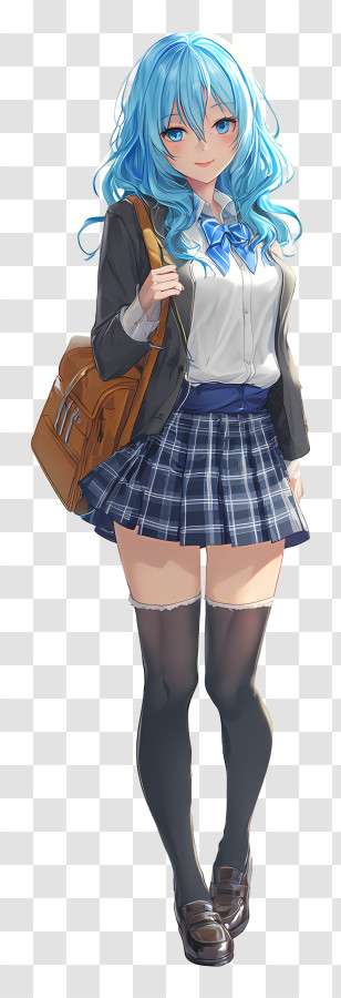 Anime Student - Blue-haired Anime Girl In School Uniform Transparent PNG