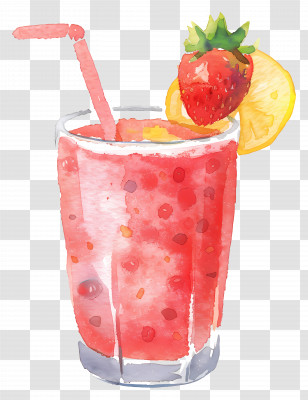 Smoothie - Strawberry Drink With Watercolor Garnish Transparent PNG