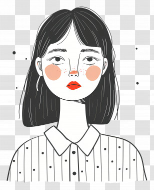Woman In Shirt - Illustration Of A Girl With Red Cheeks Transparent PNG
