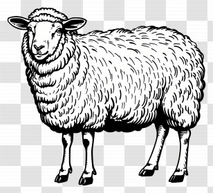 Sheep - Black And White Sheep Illustration Transparent PNG