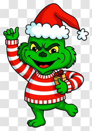 Christmas Grinch - Cartoon Green Creature In Santa Hat Transparent PNG