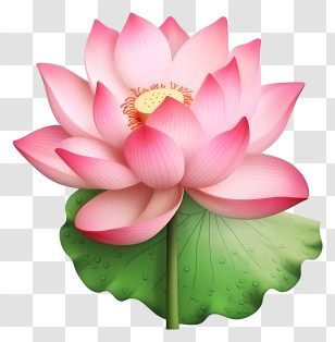 Pink Lotus Flower - Pink Lotus Flower With Green Leaf Transparent PNG