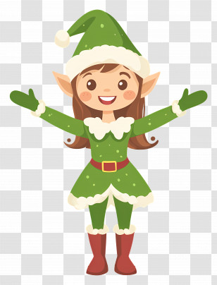 Christmas Elf - Cartoon Christmas Elf In Festive Green Transparent PNG