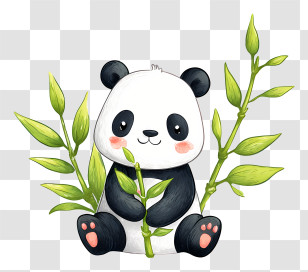 Baby Panda Holding Bamboo - Cute Panda With Bamboo Transparent PNG