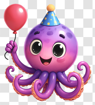 Octopus - Party Octopus Holding Balloon Transparent PNG