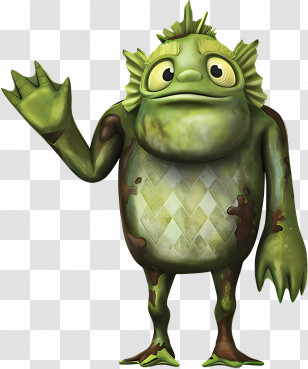 Cartoon Character - Green Fish-Like Cartoon Creature Transparent PNG