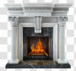 Fireplace - Cozy Marble Fireplace Transparent PNG