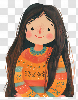 Girl With Longhair - Girl In Colorful Sweater Transparent PNG