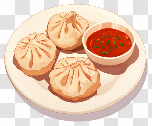 Momos - Steamed Dumplings With Sauce On A Plate Transparent PNG