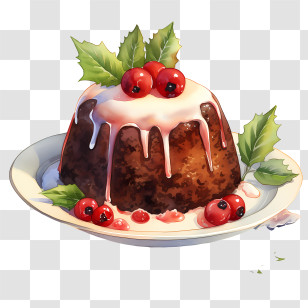 Fruit Pudding - Christmas Pudding Decorated With Holly Transparent PNG