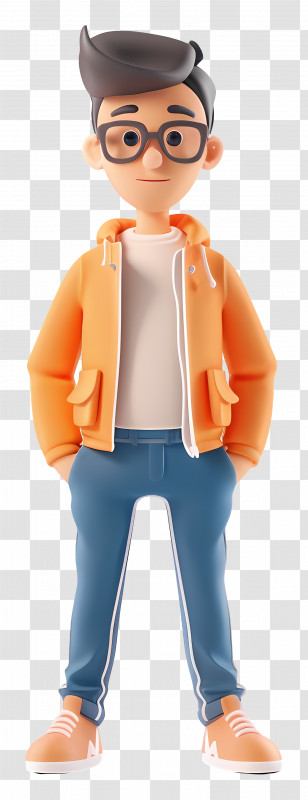 Young Man - Male Cartoon Character In Orange Jacket And Jeans Transparent PNG