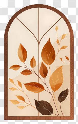 Window - Artistic Stained Glass Window With Leaves Transparent PNG