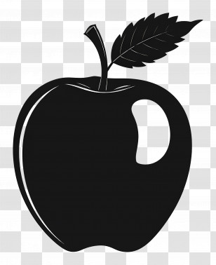 Apple Silhouette - Black Silhouette Of Apple With Stem Transparent PNG