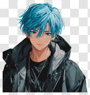 Cool Anime Boy - Blue-haired Anime Character With Jacket Transparent PNG