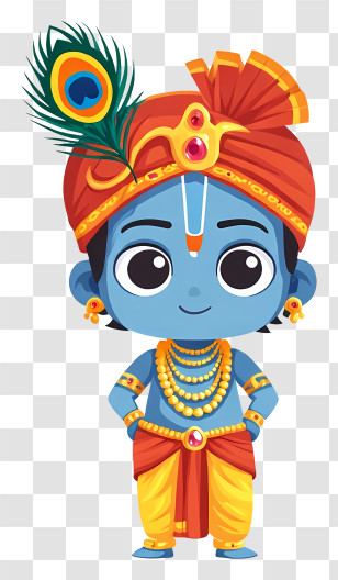 Krishna - Blue Cartoon Character With Peacock Feather Transparent PNG