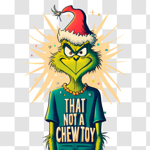 Christmas Grinch - Grinch Cartoon Character With Santa Hat And Chew Toy Transparent PNG