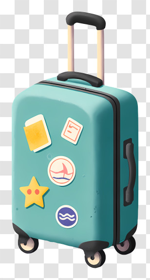 Rolling Suitcase - Teal Stickered Travel Suitcase Transparent PNG