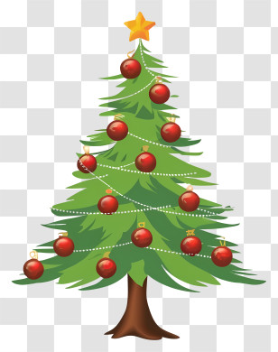 Christmas Tree Ornaments - Decorated Christmas Tree With Ornaments And Star Transparent PNG