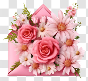 Envelope - Pink Flowers Arrangement Inside Envelope Transparent PNG