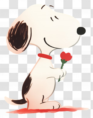 Snoopy - Cartoon Dog Holding Red Flower Transparent PNG