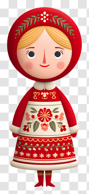 Christmas Doll - Red Hooded Girl In Traditional Dress Transparent PNG