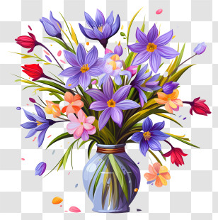 Watercolor Painting - Colorful Flower Bouquet In A Vase Transparent PNG