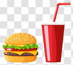 Burger Coca Cola - Burger And Soda Fast Food Illustration Transparent PNG