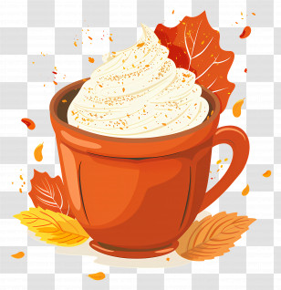 Autumn Coffee - Autumn Drink With Leaves And Whipped Cream Transparent PNG