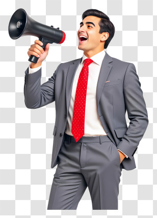 Businessman Shouting With Megaphone - Businessman Shouting Into Megaphone Transparent PNG