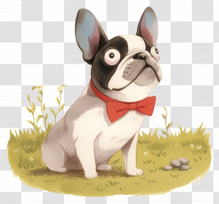 French Bulldog - French Bulldog With Red Bow Tie Transparent PNG