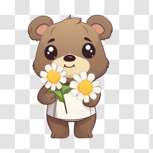 Teddy Bear Day - Cartoon Bear Holding Flowers Transparent PNG