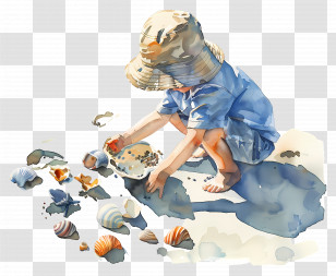 Beachcombing - Child Playing With Shells On Beach Transparent PNG