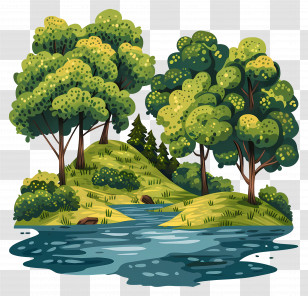 Summer Park - Forest By A Tranquil River Transparent PNG