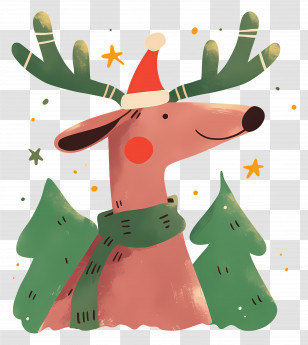 Christmas Deer - Reindeer With Christmas Hat And Festive Style Transparent PNG