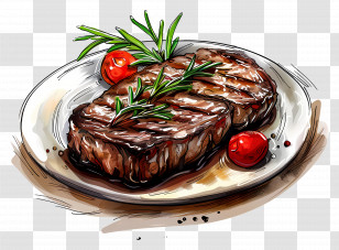 Steak - Grilled Steak On Plate Transparent PNG