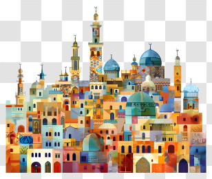 Gaza City Skyline - Colorful Illustration Of Detailed Buildings Transparent PNG