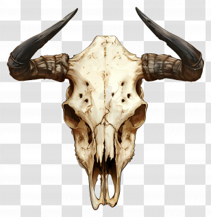 Animal Skull - Illustration Of A Bull Skull With Horns Transparent PNG