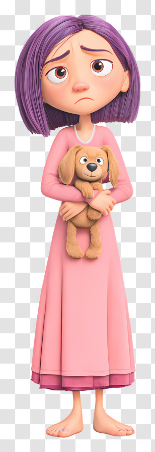 Girl Holding Rabbit Toy - Girl In Pajamas Holding Toy Dog Transparent PNG